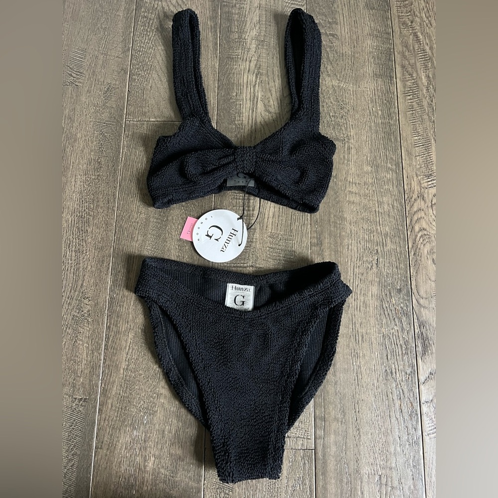 Hunza G Bonnie 2pc Bikini Set Black Swimwear OS NWT 255$ - Picture 11 of 12